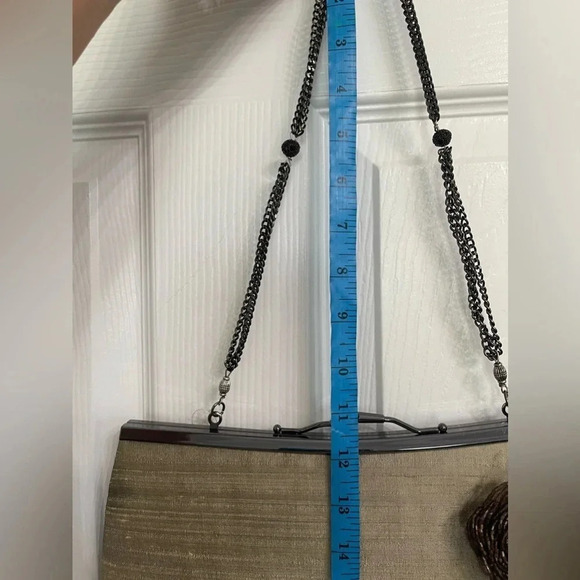 Vintage Liz Soto Flower Chain Kiss Lock Handbag Purse Textured Silk Beaded - Picture 8 of 10